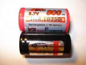 A 18350 and a 16340 lithium battery