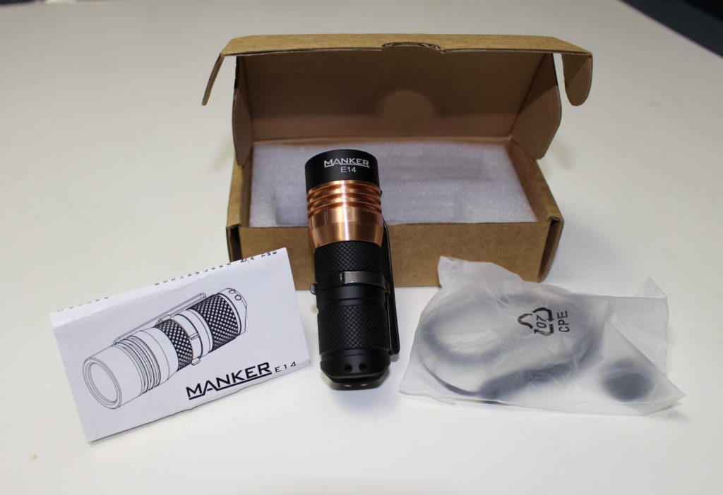 Manker E14 flashlight package